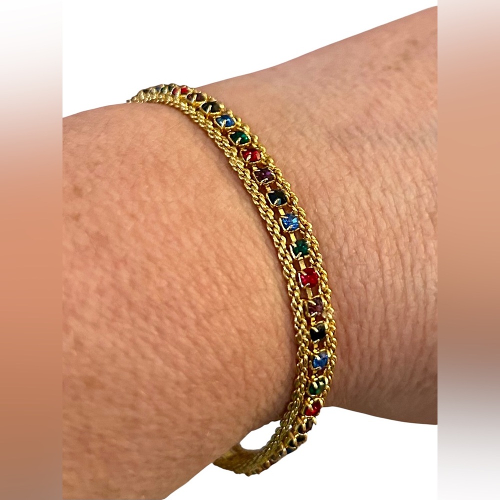 Vintage Multicolored Prong Set Rhinestone Bracelet